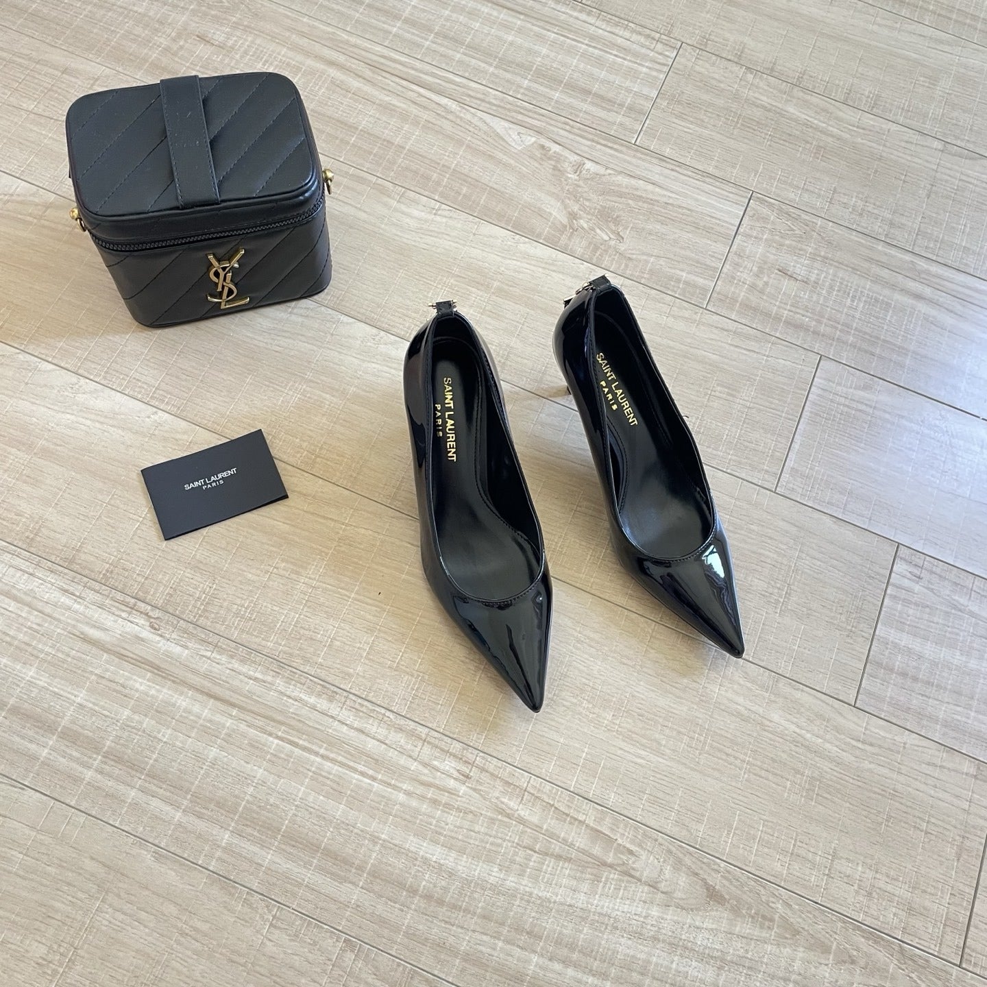 Saint Laurent Lambskin Leather Logo Heels
