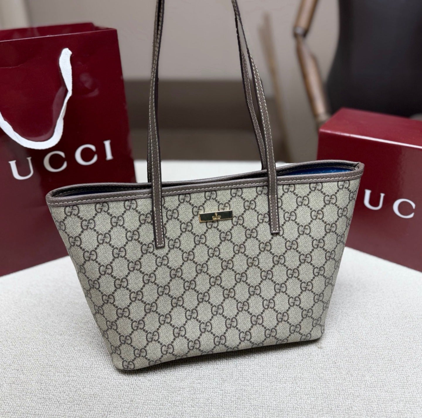 Gucci Brown Leather Vintage-Finish Tote Bag