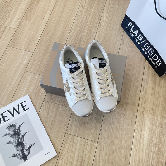 Golden Goose Calfskin Leather Vintage-Finish Sneakers
