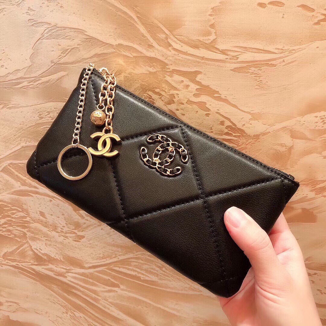 Chanel Black Lambskin Leather Wallet