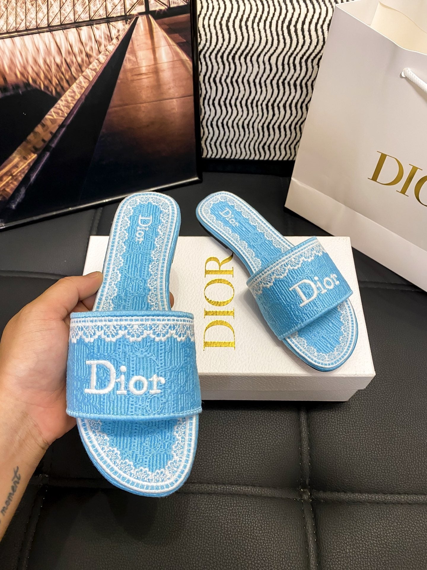 Dior Leather Logo Slides