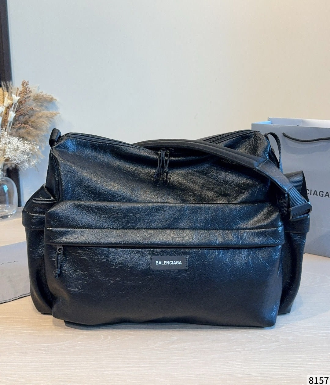 Balenciaga Black Calfskin Leather Logo Crossbody Bag