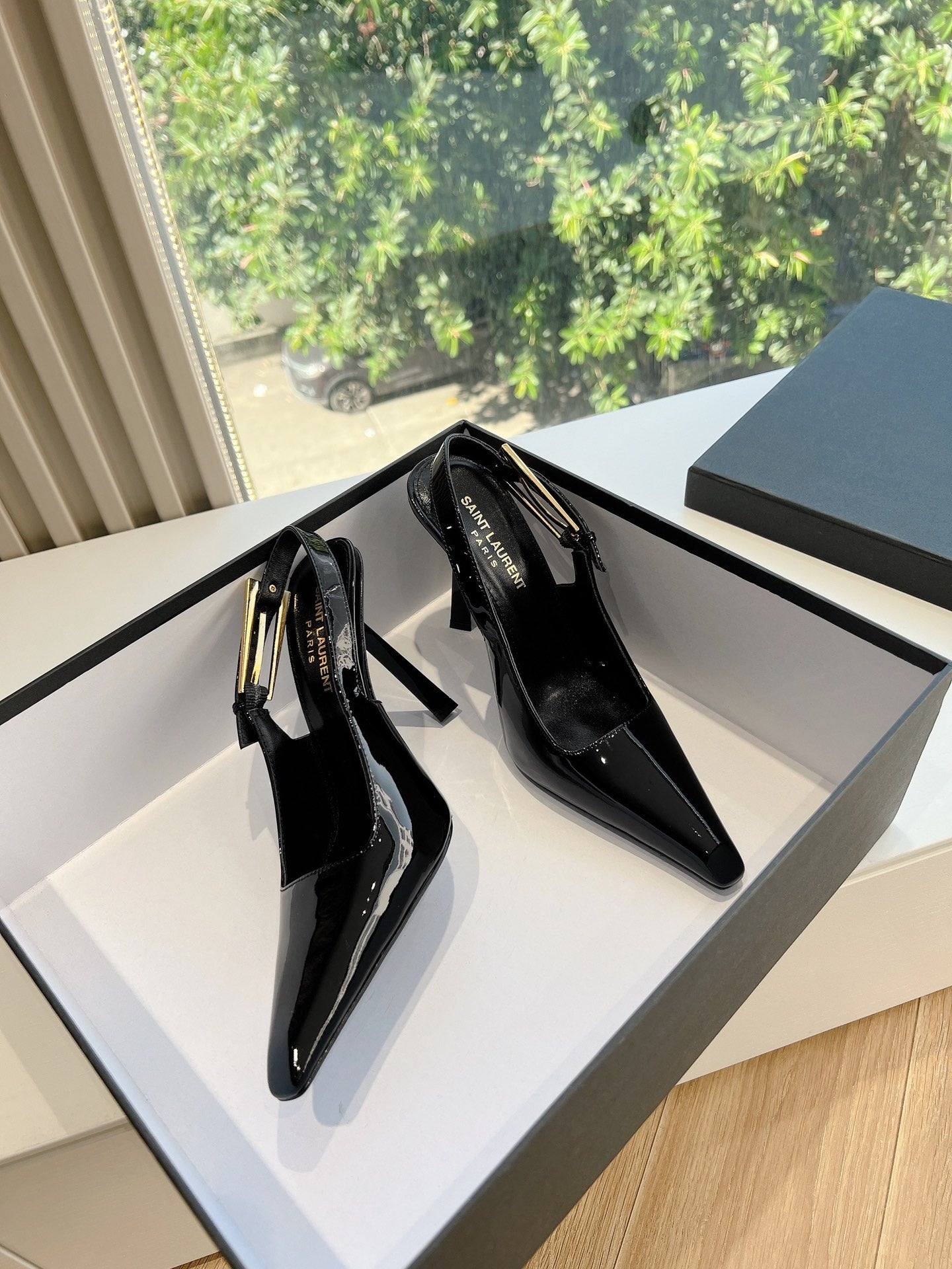 Saint Laurent Patent Leather Chain Heels