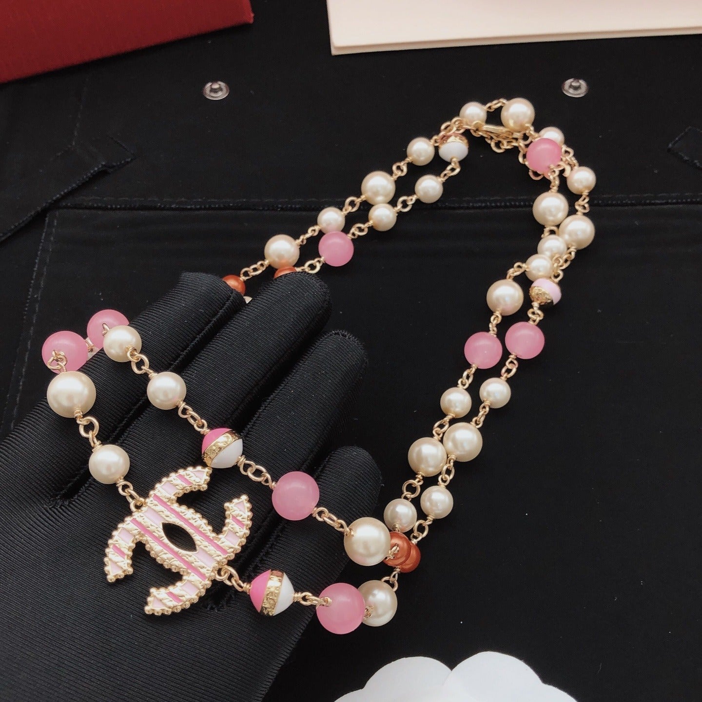 Chanel Pink Brass Necklace