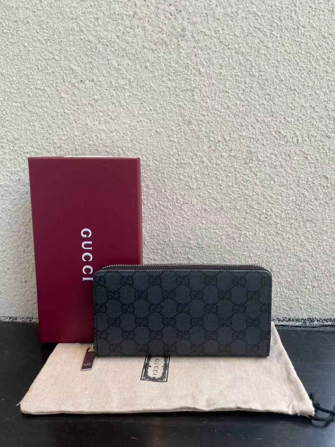 Gucci Black Canvas & Leather Zip Wallet