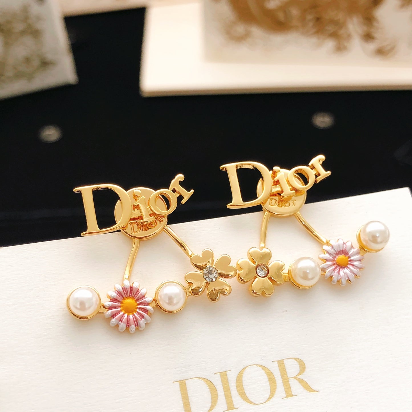 Dior Pink Brass Sunburst Earrings