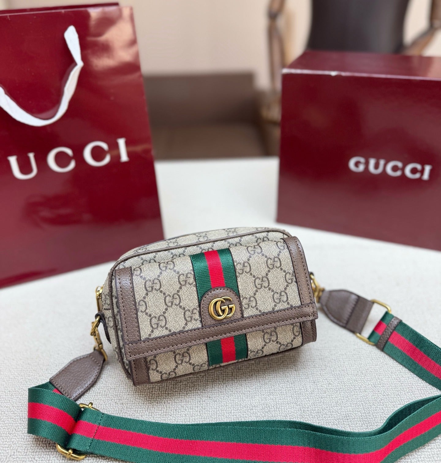 Gucci Canvas & Leather Ophidia Crossbody Bag