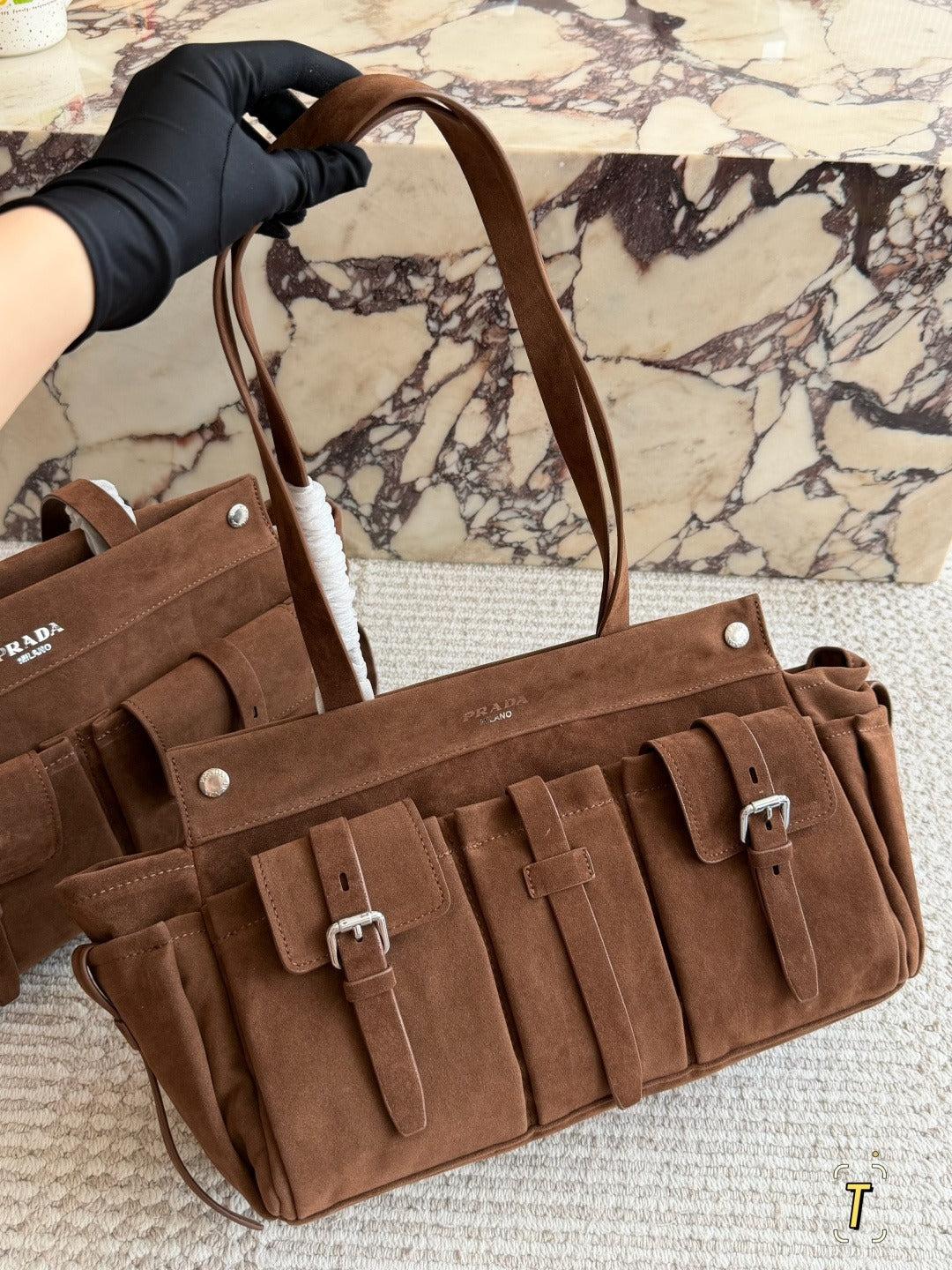 Prada Leather Logo Tote Bag