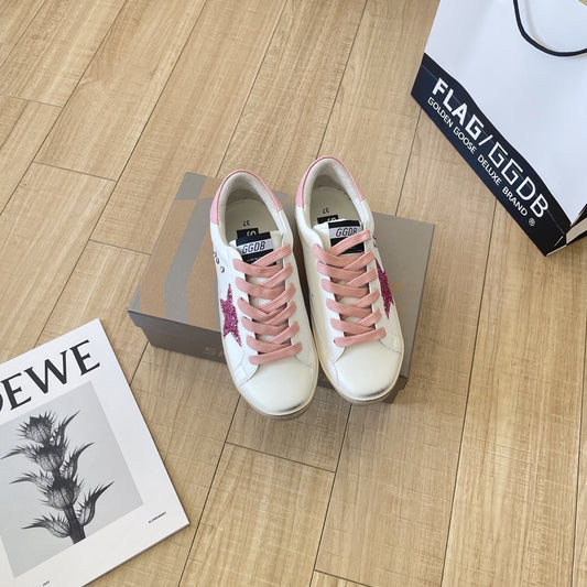 Golden Goose Calfskin Leather Vintage-Finish Sneakers