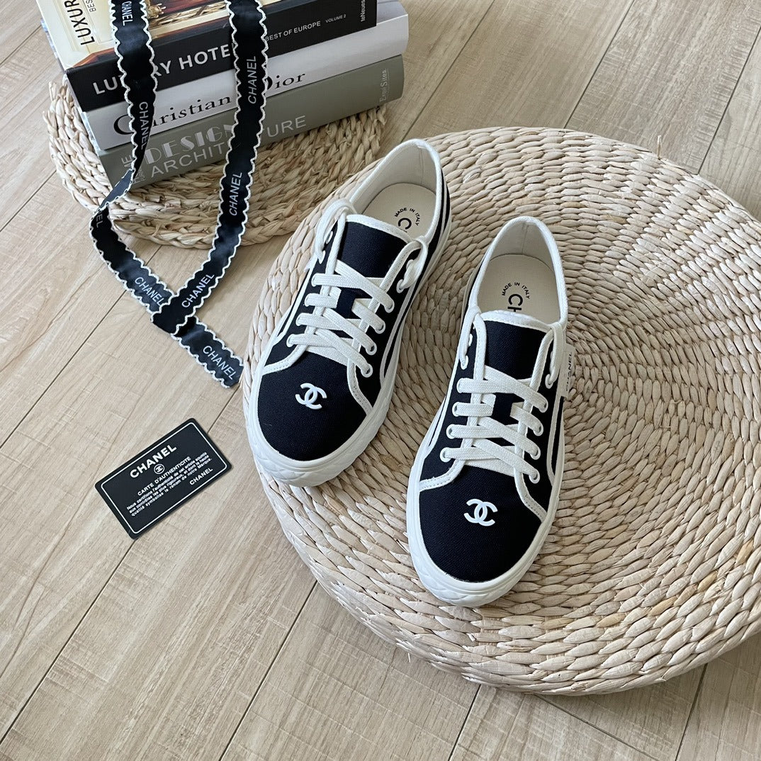 Chanel Canvas & Lambskin Leather Sneakers