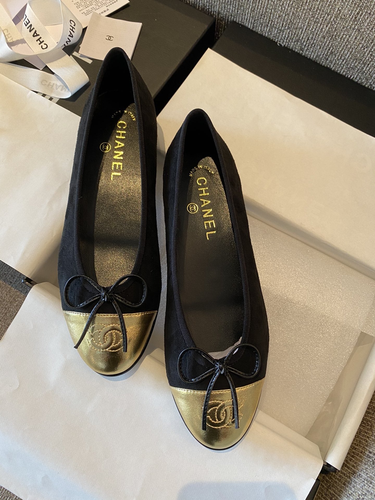 Chanel Leather Bow Ballet Flats