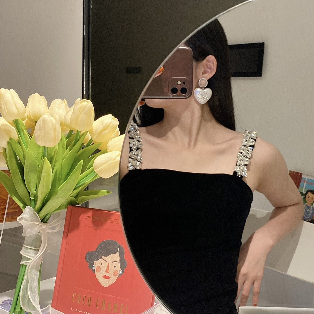 Chanel White Heart Earrings