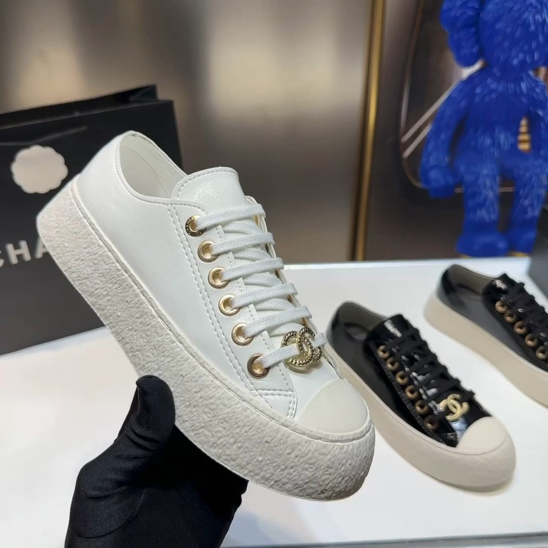 Chanel Lambskin Leather Logo Sneakers