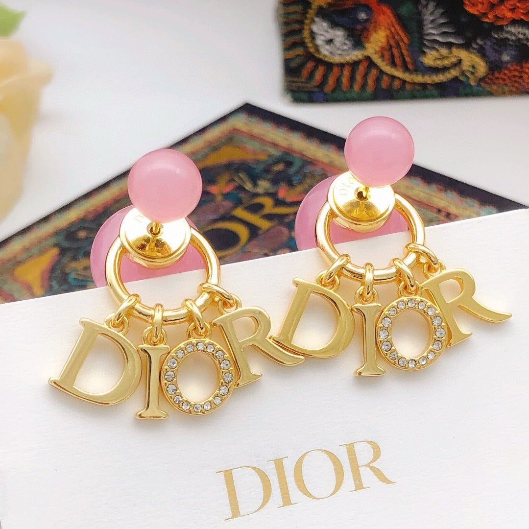 Dior Pink Brass Logo Earrings