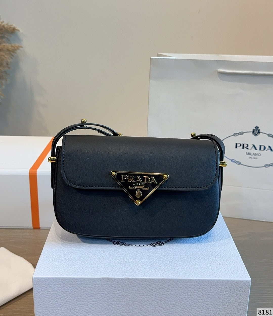 Prada Leather Vintage-Finish Crossbody Bag
