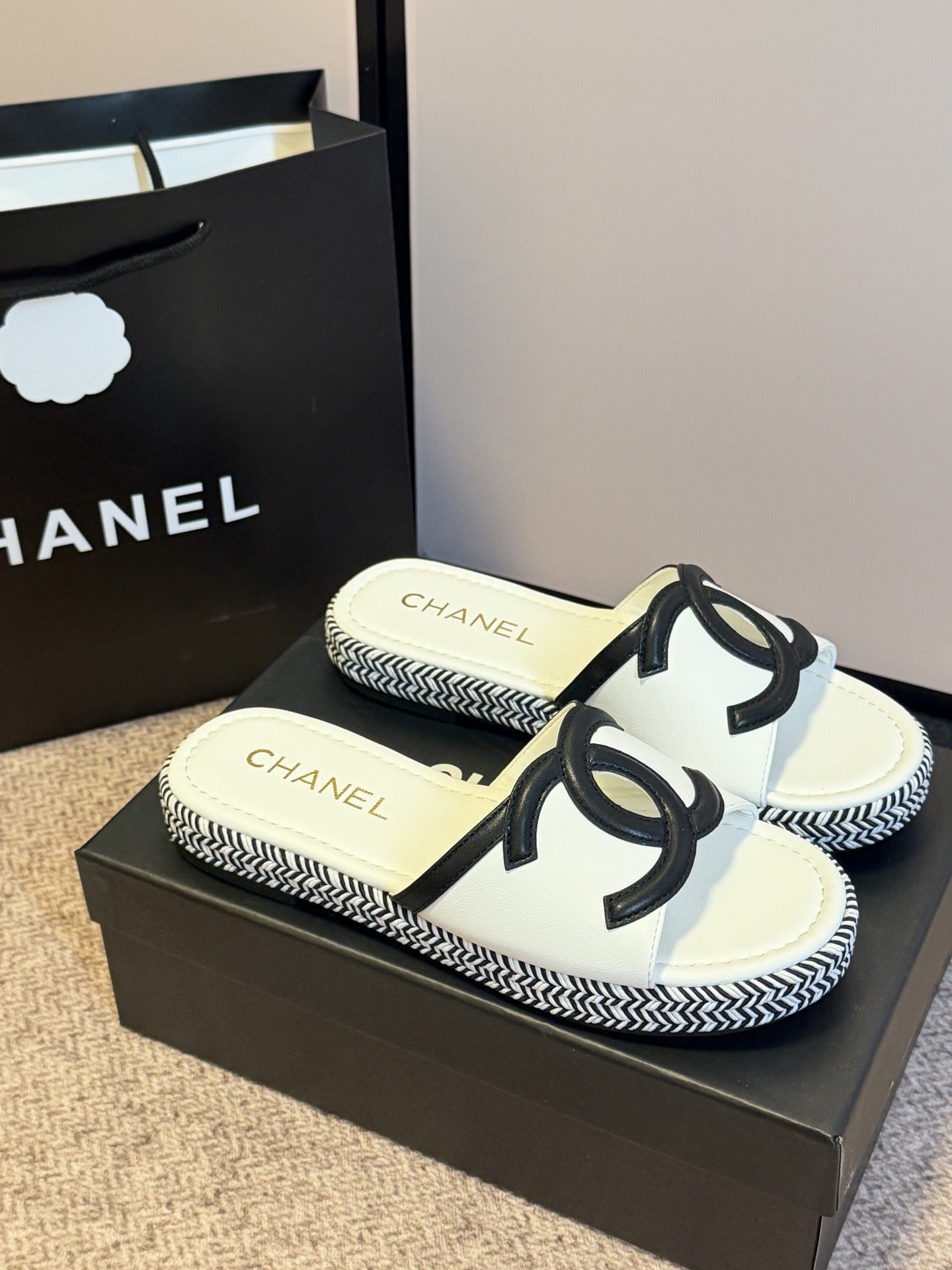 Chanel Lambskin Leather Logo Slides