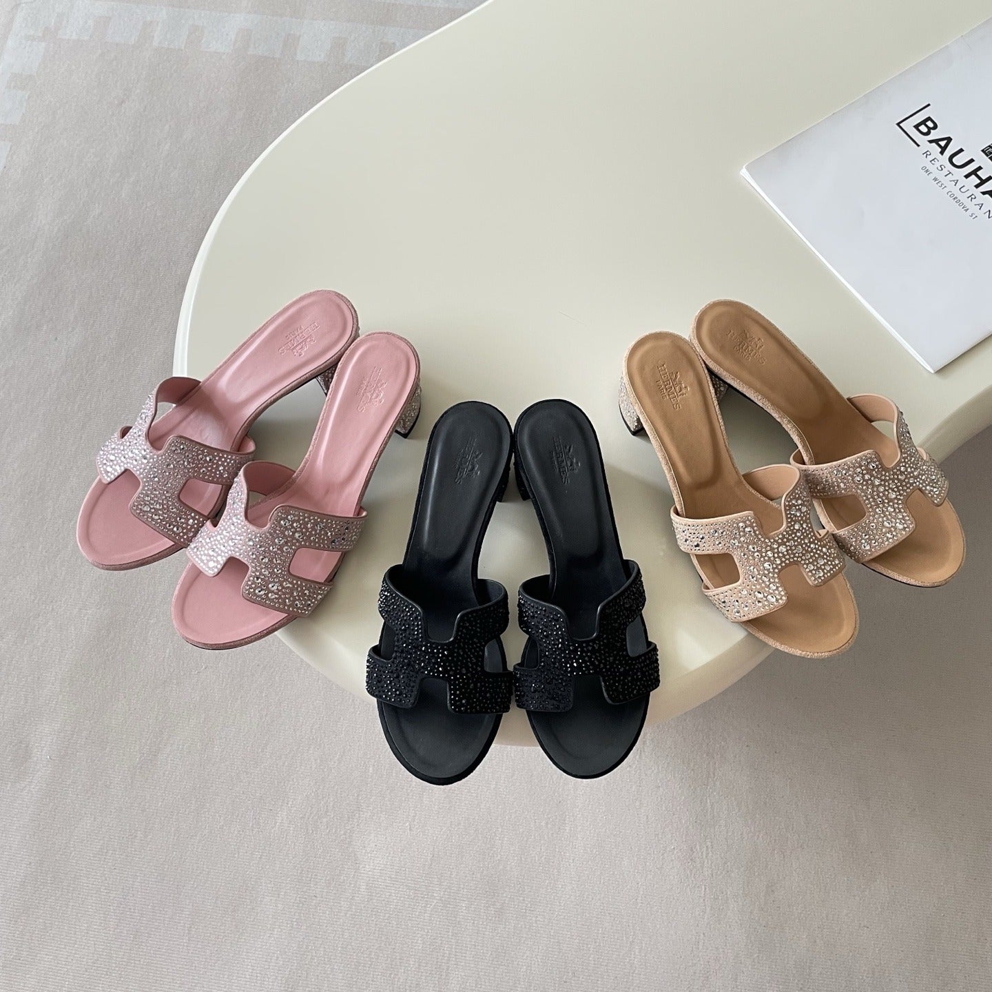 Hermes Leather Crystal Slides