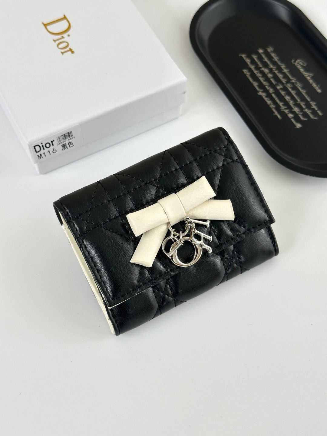 Dior Black Lambskin Leather Lady Dior Wallet