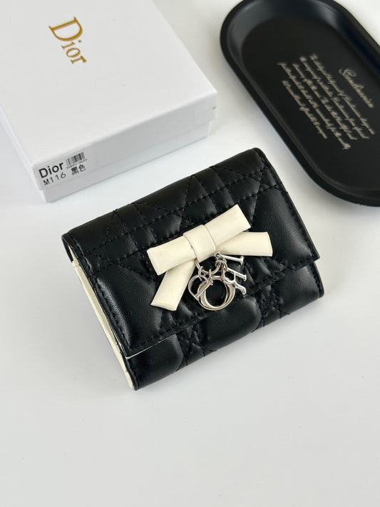 Dior Black Lambskin Leather Lady Dior Wallet
