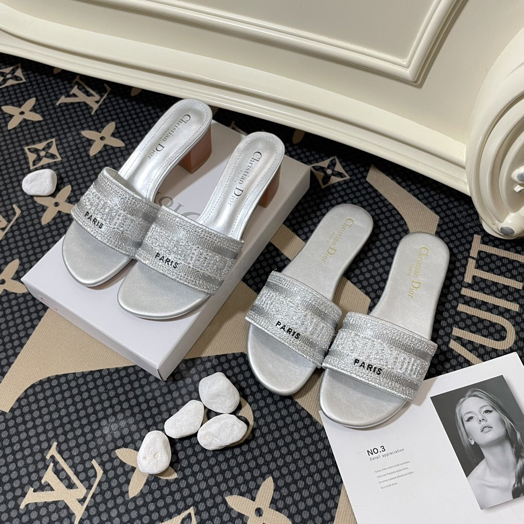 Dior Lambskin Leather Embroidered Slides