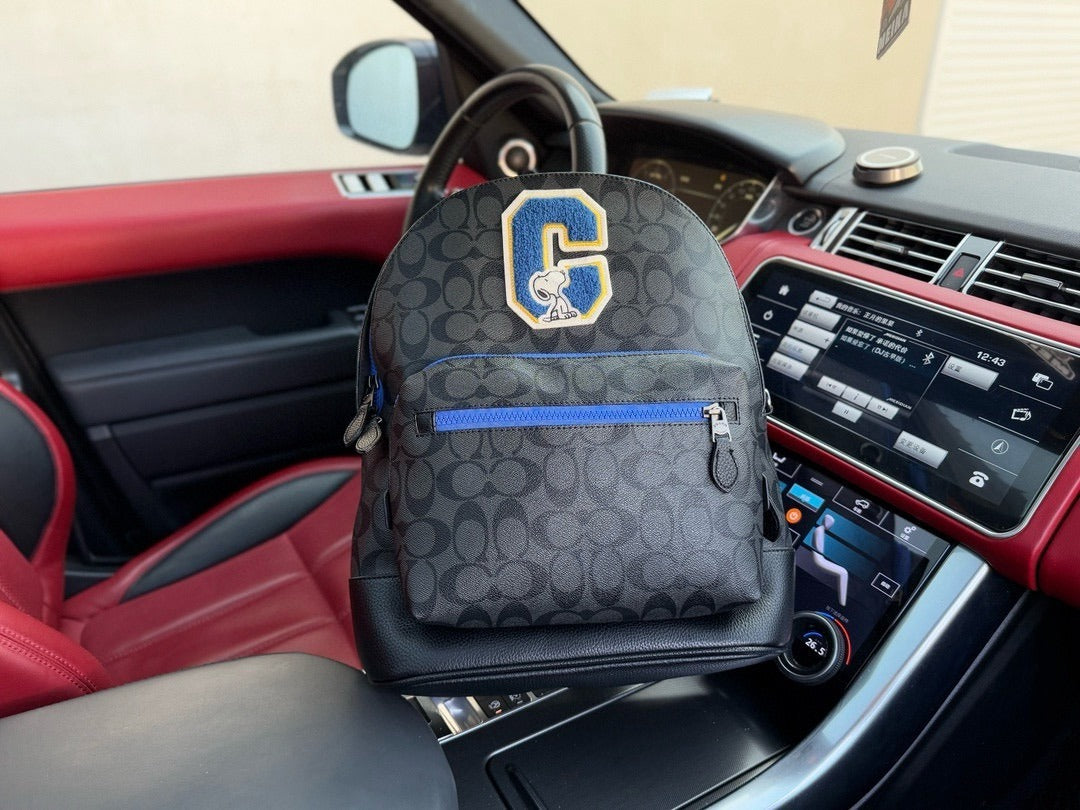 Coach Black Canvas & Leather Logo Backpack