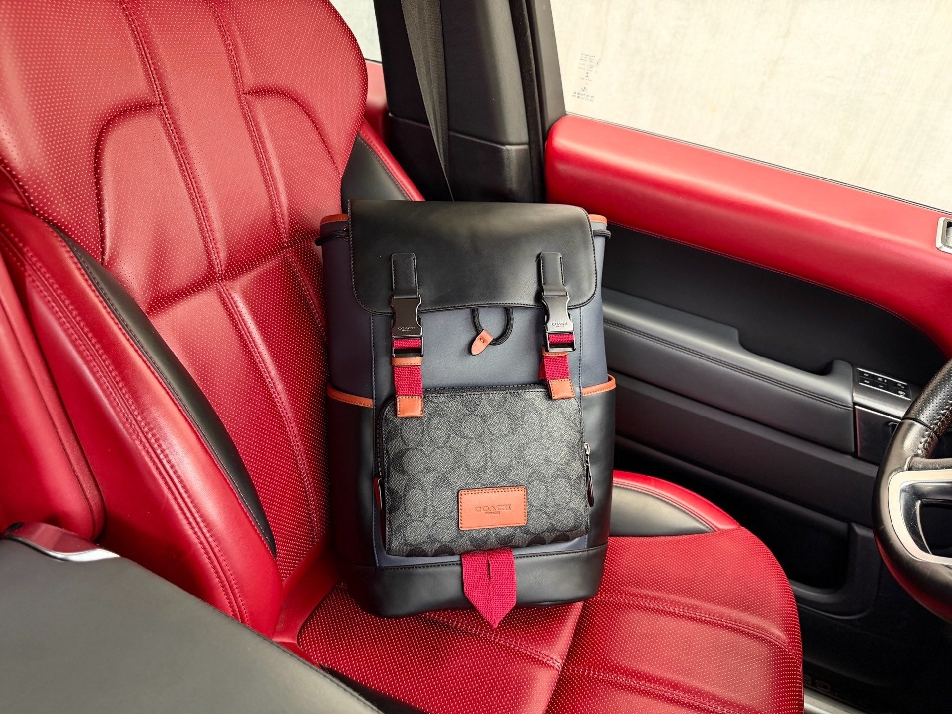 Coach Black Leather Logo Backpack