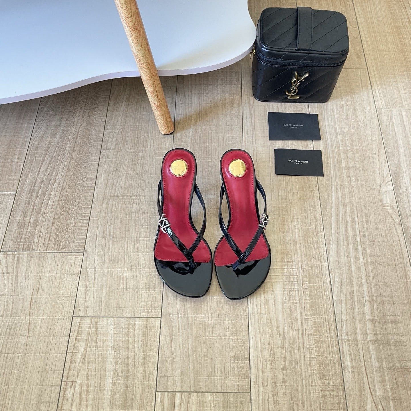 Saint Laurent Lambskin Leather Logo Slides