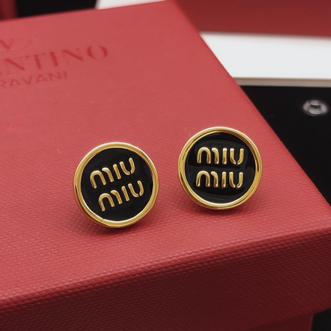 Miu Miu Black Brass Round Earrings
