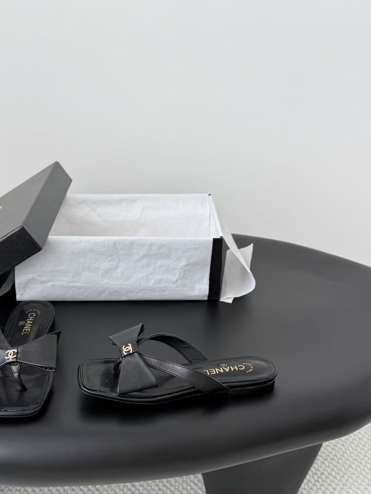 Chanel Lambskin Leather Bow Slides
