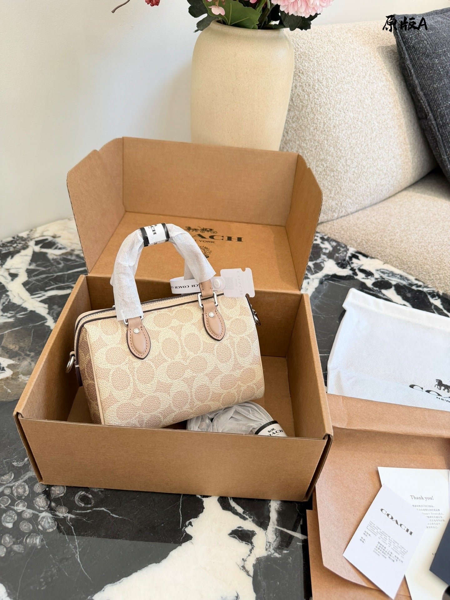 Coach White Canvas & Leather Logo Handbag