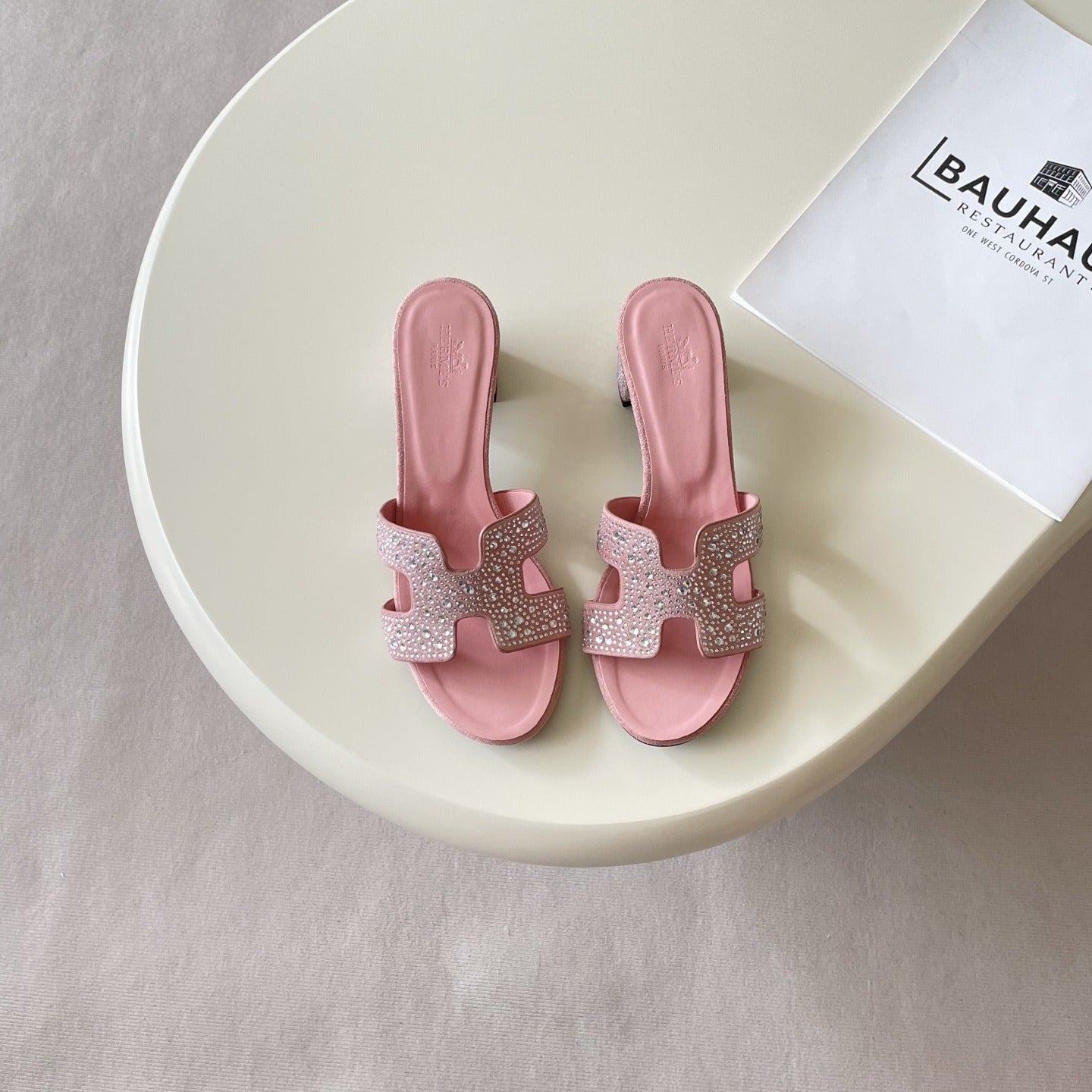 Hermes Leather Crystal Slides