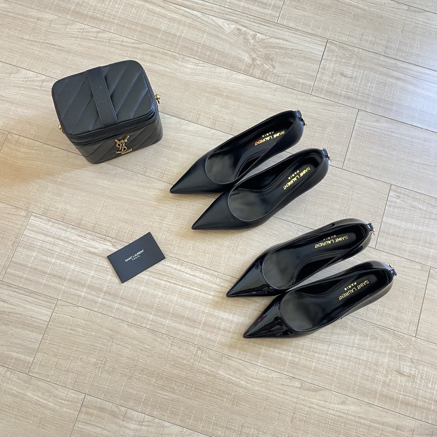 Saint Laurent Lambskin Leather Logo Heels