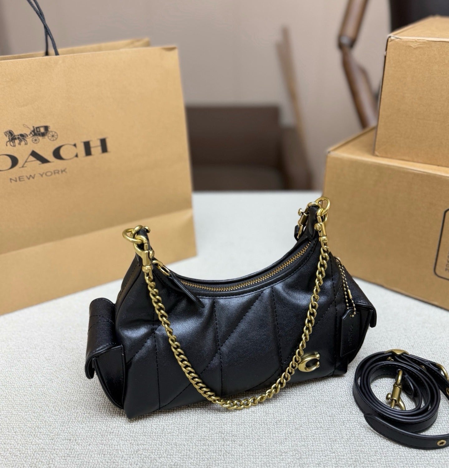 Coach Black Brass Chain Handbag