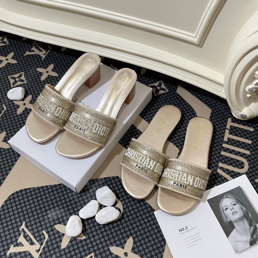 Dior Lambskin Leather Embroidered Slides