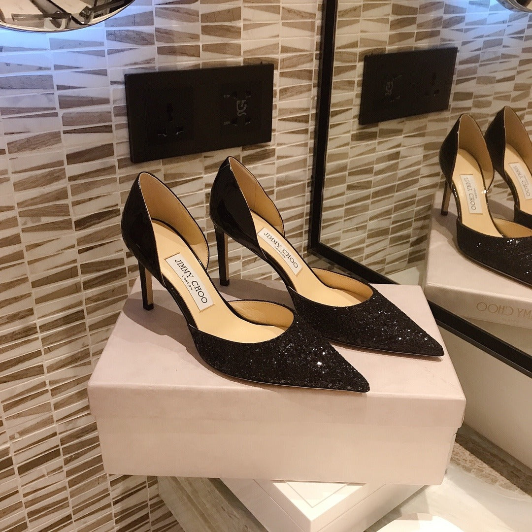 Jimmy Choo Black Lambskin Leather Pointed Toe Heels