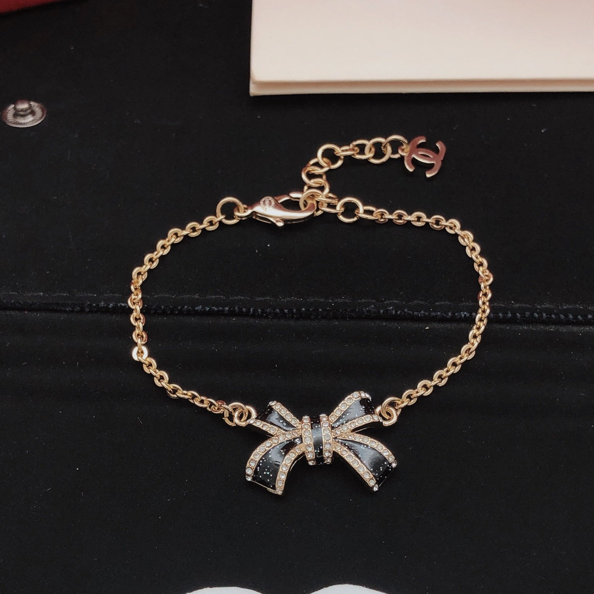 Chanel Black Brass Bow Bracelet