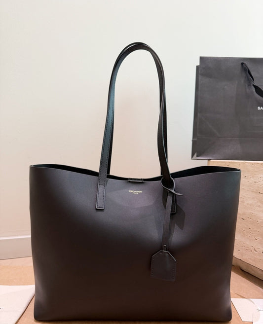 Saint Laurent Black Calfskin Leather Logo Tote Bag