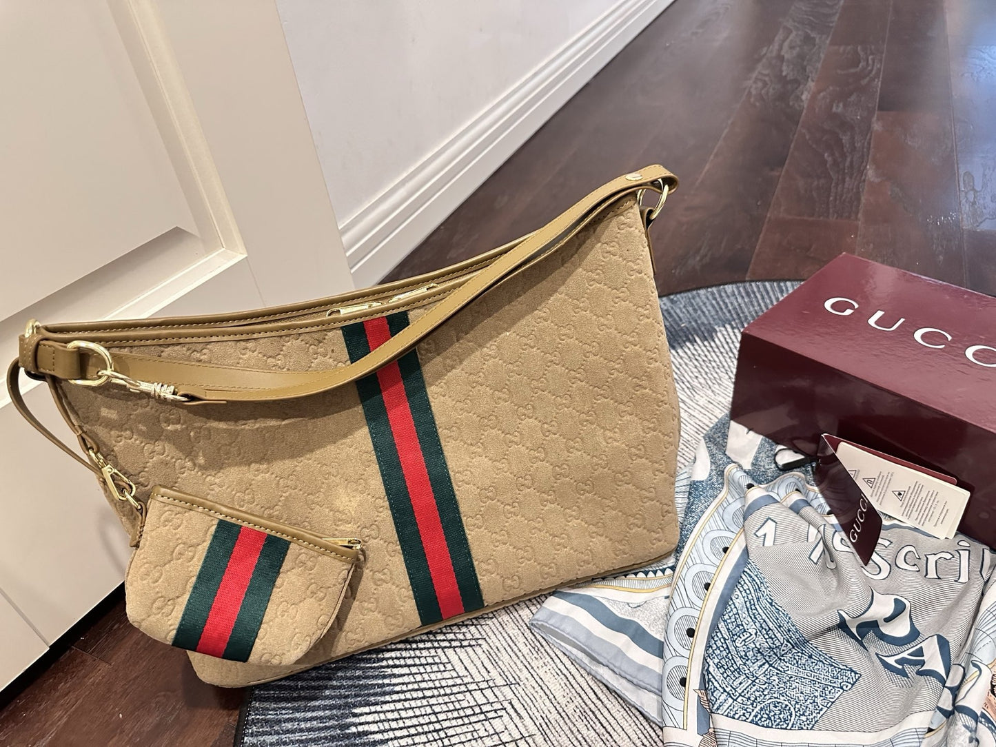 Gucci Suede & Canvas Vintage-Finish Crossbody Bag