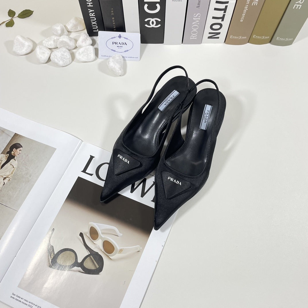 Prada Patent Leather & Lambskin Leather Pointed Toe Sandals