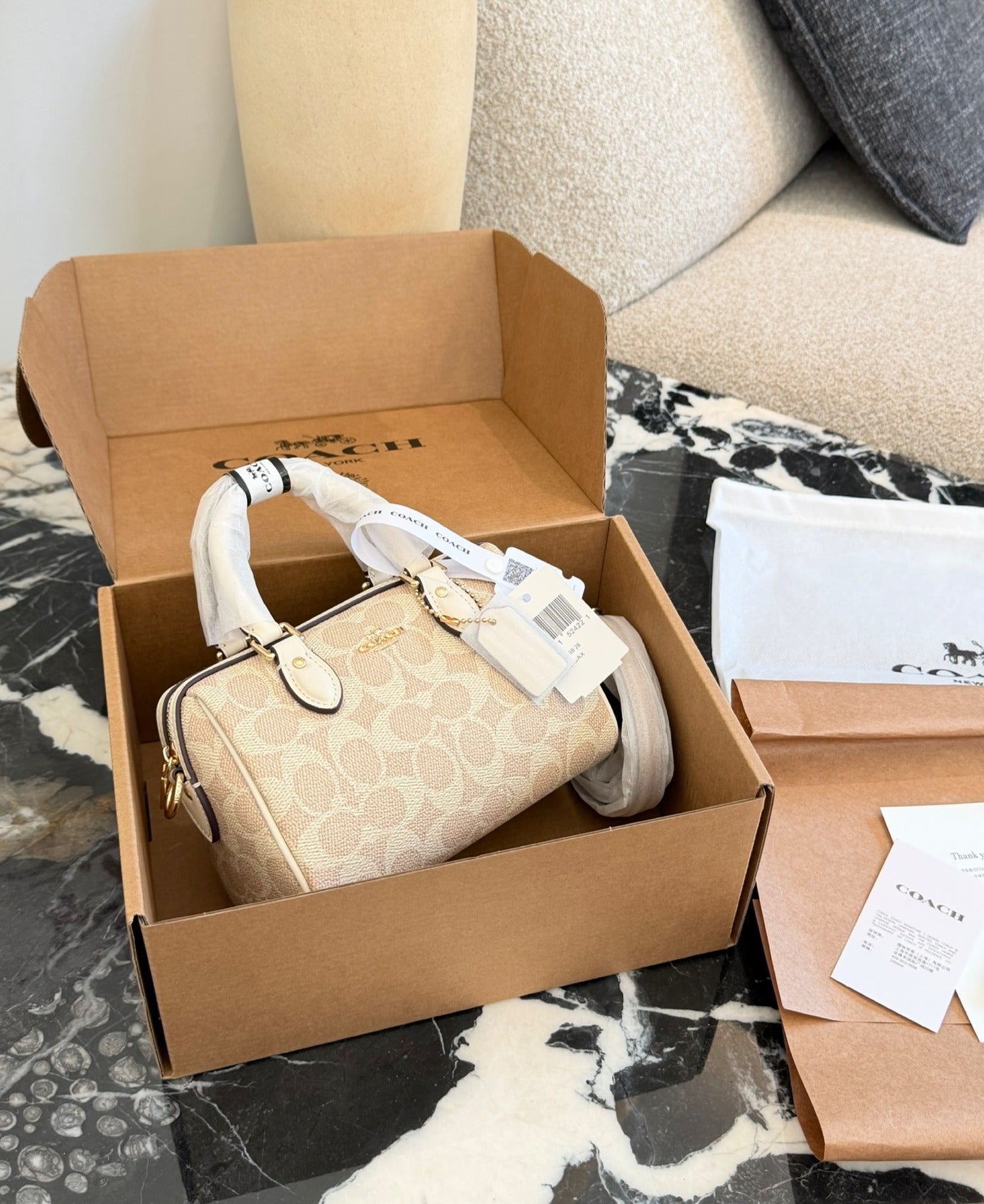 Coach White Canvas & Leather Logo Mules