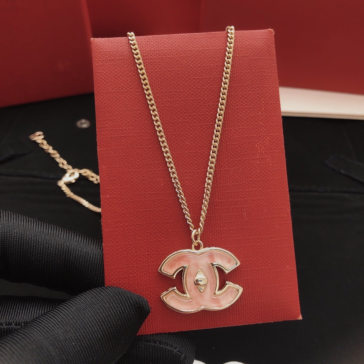 Chanel Pink Brass Necklace