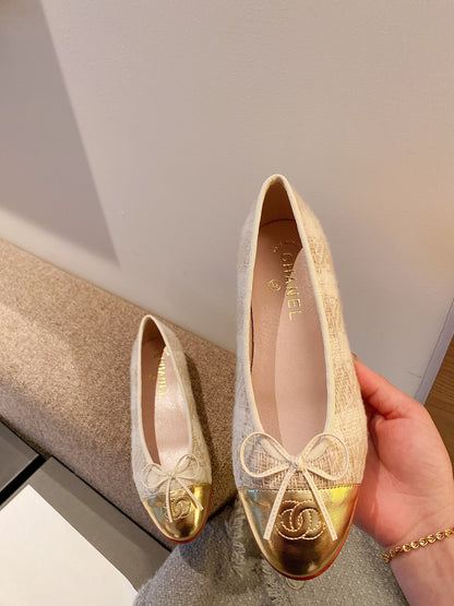 Chanel Leather Bow Ballet Flats