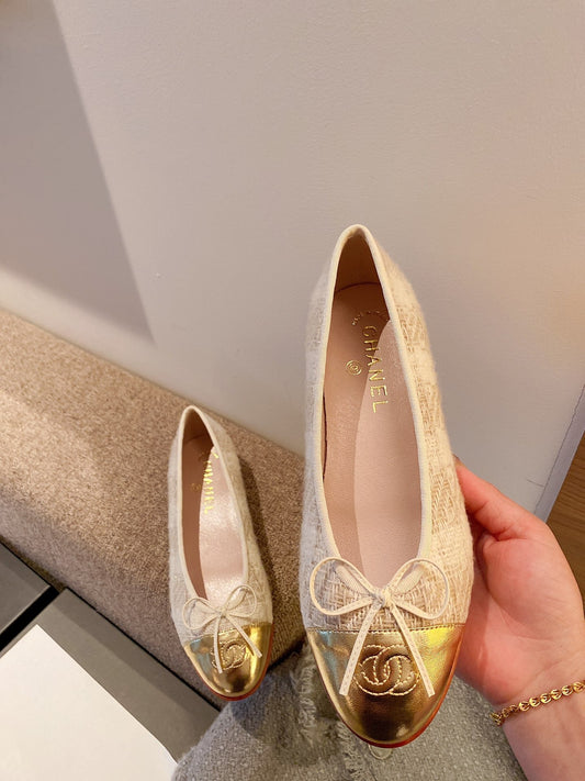 Chanel Leather Bow Ballet Flats