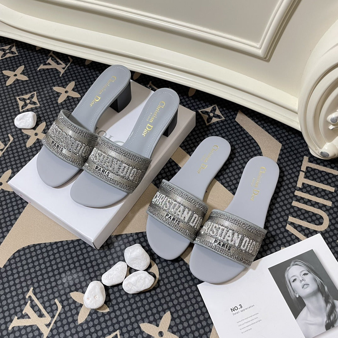 Dior Lambskin Leather Embroidered Slides