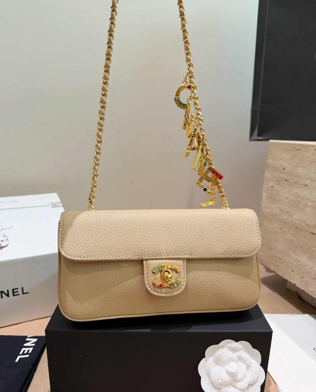 Chanel Black Leather Pearl Handbag