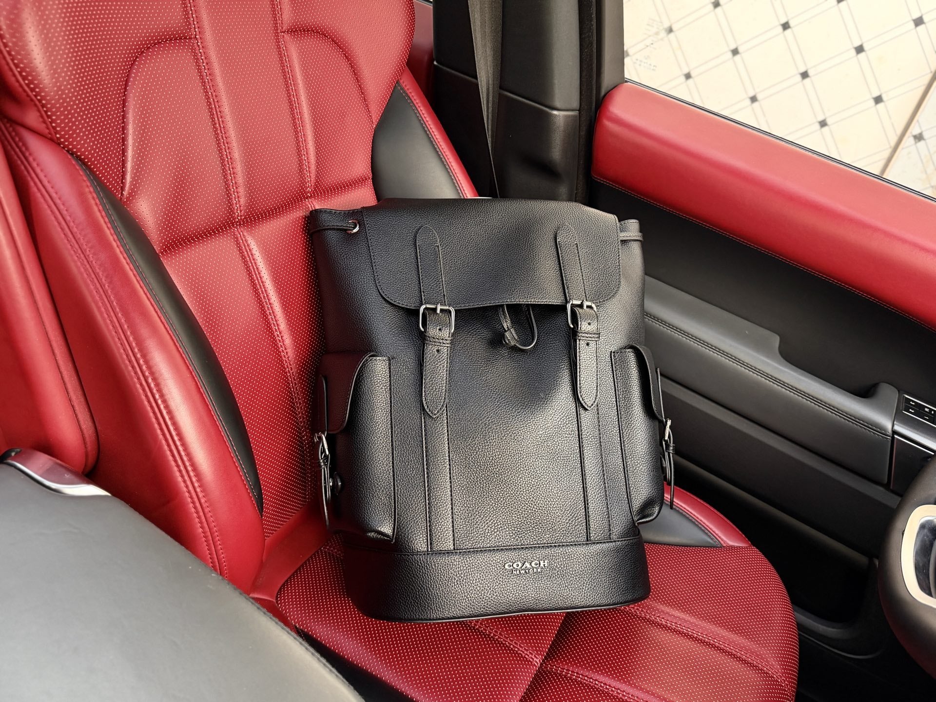 Coach Black Leather Logo Backpack