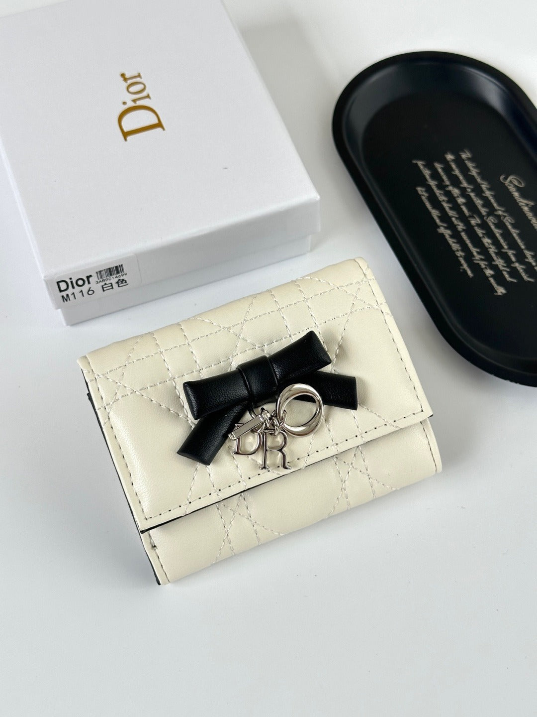 Dior Black Lambskin Leather Lady Dior Wallet