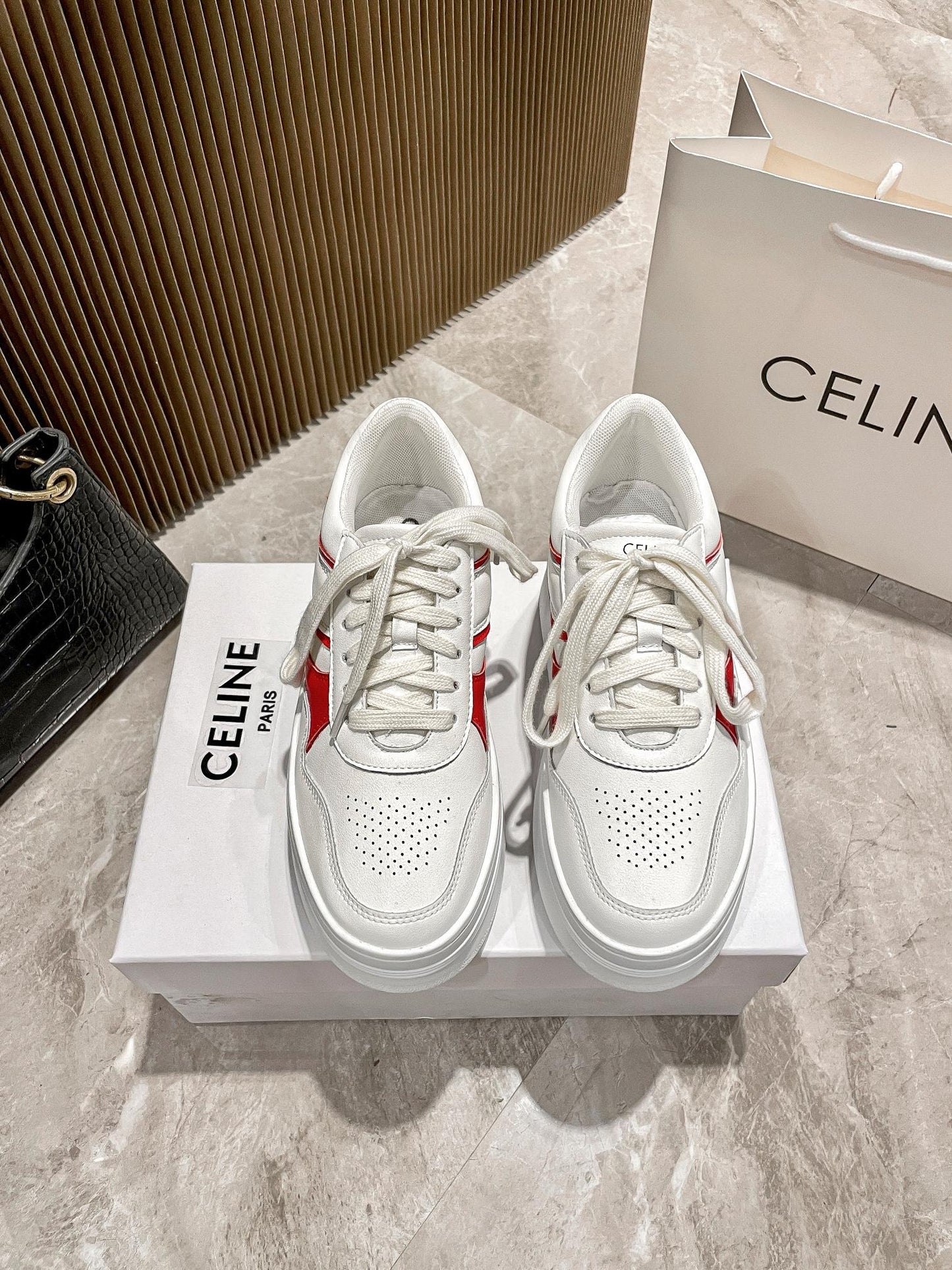 Celine Leather Vintage-Finish Sneakers
