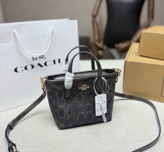 Coach Black Leather Monogram Tote Bag