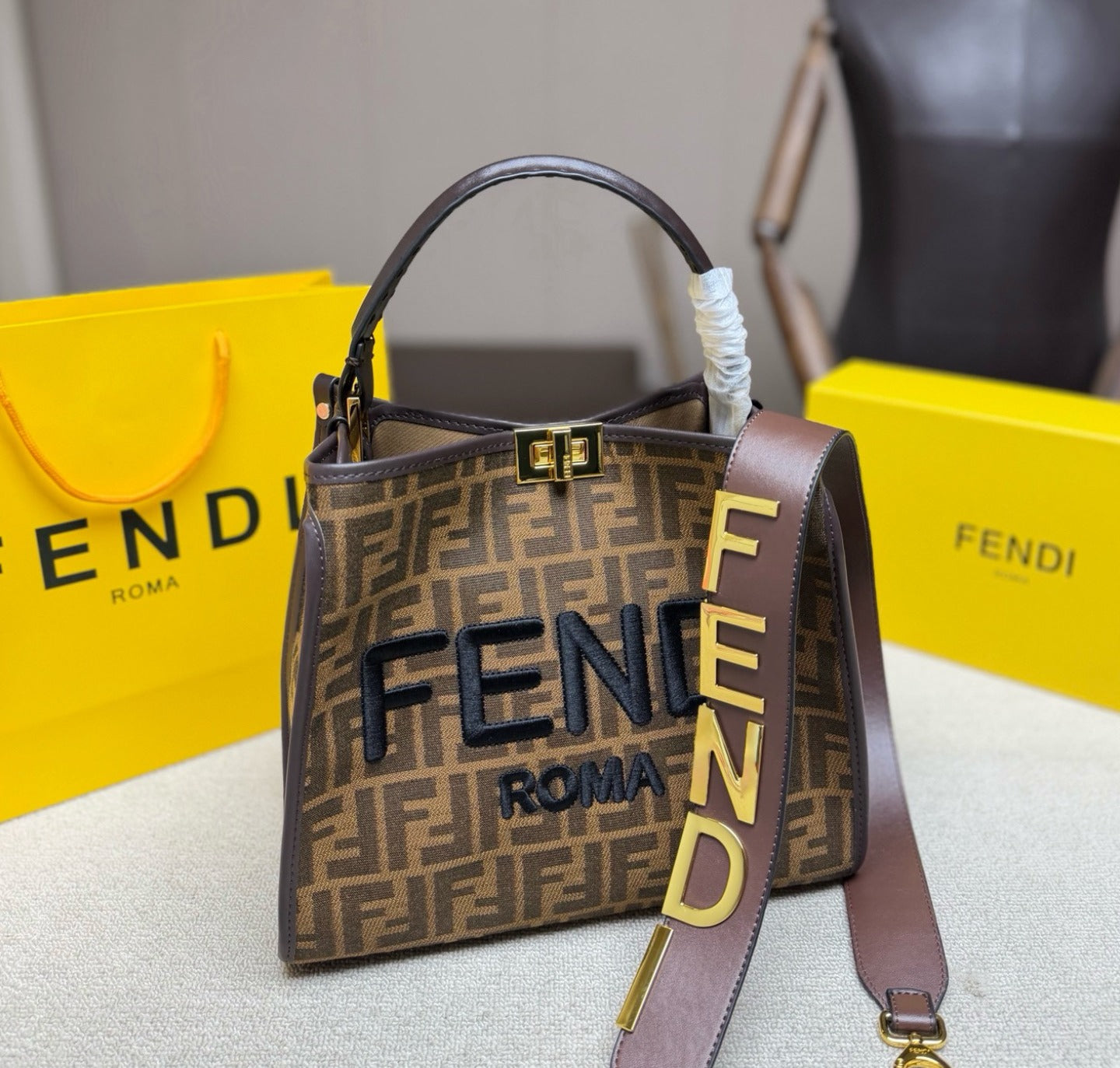 Fendi Leather Logo Tote Bag